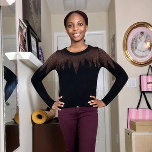 Sparkly Orange and Black Knit Sweater